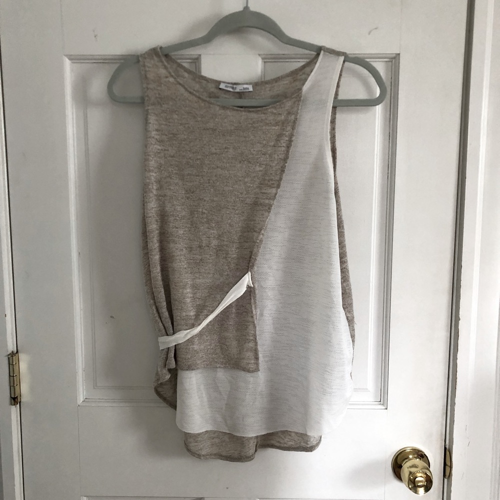 Zara Mixed Media Gray / Beige Tie Waist Tank Top
